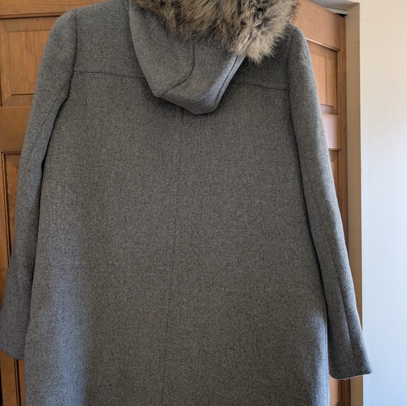 J. Crew Gray  Coat with Faux Fur Trim - Picture 3 of 5